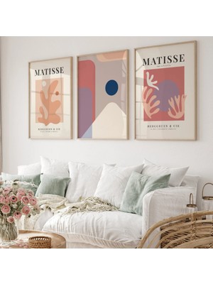 Pam Studio 3’lü Matisse Tarzı Modern Minimalist Poster Seti – Renkli Soyut Desenli Ahşap Çerçeveli Duvar Tablosu