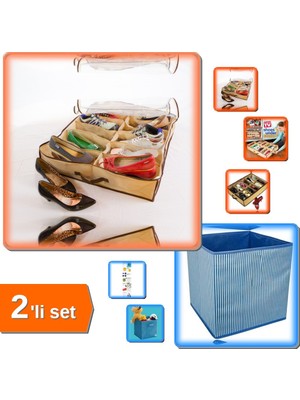 Hereveoyuncak Ayakkabı Saklama Çantası + Çok Amaçlı Dolap Içi Düzenleyici Kutu - 2li Set GHI789