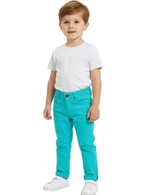 Jacklions Erkek Çocuk Turkuvaz Mavi Pantolon %100 Pamuk – Ayarlanabilir Bel, Dar Paça, Klasik Jean Kesim