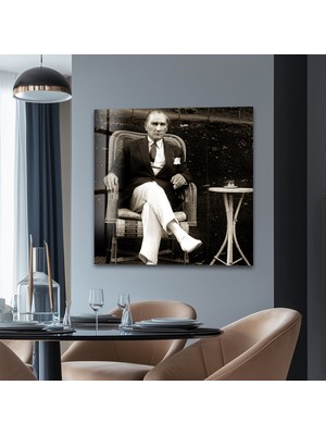 Myphotostation Mustafa Kemal Atatürk Dekoratif Temperli Cam Tablo, Modern Uv Baskılı Duvar Tablosu, Salon ve Ofis Için Şık Duvar Dekoru