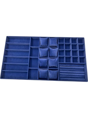 Megass Dekor Özel Sipariş 70/38 cm Süet Kaplama Lacivert Renk Çekmece Içi Takı Düzenleyicisi