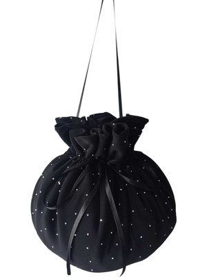 Moda Nur Gelin Kına Takı Kesesi, Takı Çantası ,siyah Renk, Taşlı Kumaş, Gelin Takı Kesesi