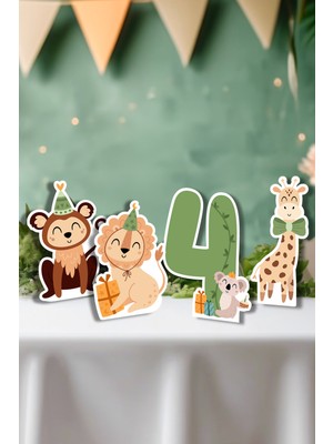 Niksy Design Safari Temalı Yaş Seçenekli Masa Süsü Ayaklı Pano Seti