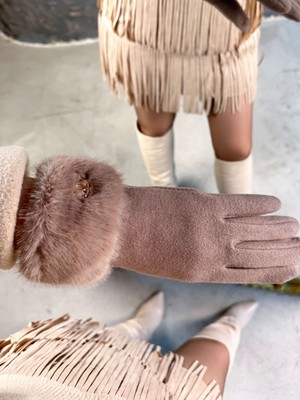 Stoli Bileği Kürklü Dokunmatik Eldiven Kahve