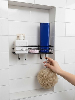 Renk Yapı Rüyası Yapışkanlı 4 Kancalı Banyo Rafı Mat Siyah Banyo Şampuanlık Duşakabin Duş Askısı