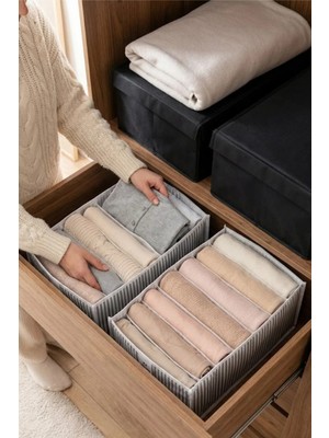 Arma House 2'li Akordiyon Gri Çizgili Kumaş Çekmece Içi Düzenleyici Organizer 24X37X18 cm