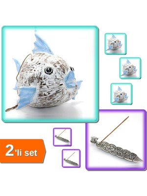 Hereveoyuncak Ahşap Balık Figürü + Metal Kayık Fil Tasarımı Tütsülük Model 1 - 2li Set W6N8E3