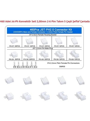 Hatfon 460 Adet Jst-Ph Konnektör Seti 2,00MM 2-6 Pim Takım 5 Çeşit Şeffaf Çantada