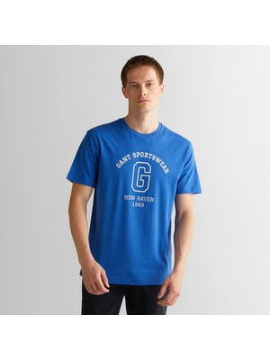 Gant Erkek Lacivert Regular Fit Bisiklet Yaka Logolu T-Shirt