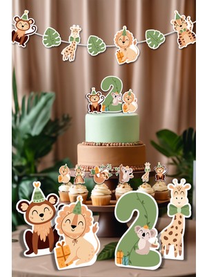 Niksy Design Safari Temalı Yaş Seçenekli Doğum Günü Konsepti Parti Süsü Seti