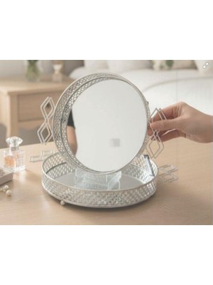 Roykıng Yuvarlak Kulplu Metal Aynalı Tepsi 25X25X5,5