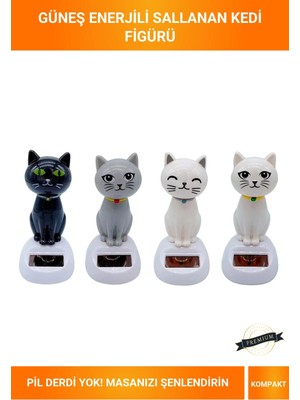 Letsii Güneş Enerjili Sallanan Kedi Figürü Dekoratif Masa ve Raf Süsü