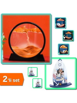 Hereveoyuncak Dekoratif Sulu Kum Saati + Ahşap Marin Çerçeve Model 1 - 2li Set A1X9W3