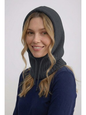 Nacar Çarşı Kadın Antrasit Örgü Balaclava - Kapüşonlu Kışlık Boyunluklu Bere Balaklava