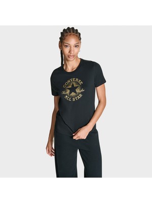 Converse Kadın Chuck Logolu Matalik Siyah T-Shirt