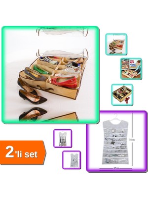 Hereveoyuncak Dolap Içi Düzenleyici Elbise Tipi Takı Askısı + 12 Gözlü Ayakkabı Saklama Çantası 2’li Set | H7ZP2L