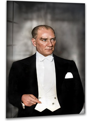 Myphotostation Özel Atatürk Dekoratif Temperli Cam Tablo, Modern Uv Baskılı Duvar Tablosu, Salon ve Ofis Için Şık Duvar Dekoru