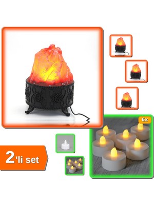 Hereveoyuncak Alevli LED Lamba + 6 Adet Pilli Tealight Mum - 2li Set A5C5H6