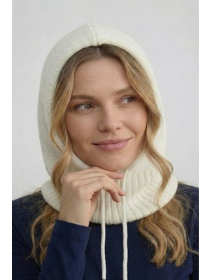 Nacar Çarşı Kadın Ekru Örgü Balaclava - Kapüşonlu Kışlık Boyunluklu Bere Balaklava