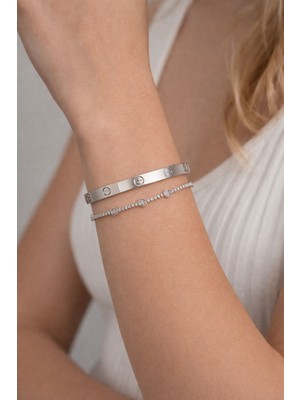 Ares 01 Store Kararmaz Çelik Kelepçe ve Taşlı Bileklik Ikili Kombin