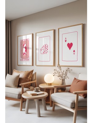 Zestia Ahşap Çerçeveli 3’lü Tablo Seti, Love Line Art – Soft Pembe, Yatak Odası Set No: 30148
