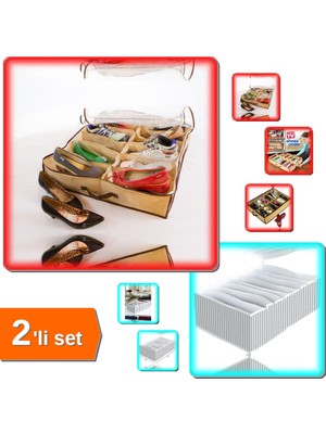 Hereveoyuncak Ayakkabı Saklama Çantası 12 Bölmeli + Çekmece Düzenleyici 8 Bölmeli - 2’li Set L9P3X8