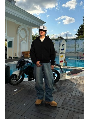 Yakamel Erkek Oversıze Rahat Kalıp Kapüşonlu Hırka