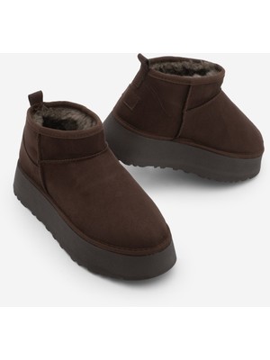 Marjin Kadın Kalın Taban Acı Kahve İçi Kürklü Yarım Bot Tefis Kahve Süet