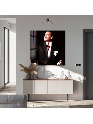 Myphotostation Atatürk Temperli Cam Tablo, Modern Uv Baskılı Duvar Tablosu, Salon ve Ofis Için Şık Duvar Dekoru