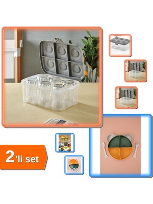 Hereveoyuncak 6 Bardak Taşıma Kapasiteli Şeffaf Kutu + 4 Bölmeli Çocuklar Için Eğlenceli Mama Tabağı - 2li Set S7M