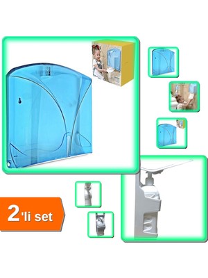 Hereveoyuncak Z Katlı Peçete Dispenseri Duvara Monte Peçetelik + Dezenfektan Aparatı Bidon Hediyeli - 2li Set D5V1