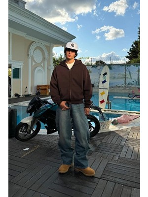 Yakamel Erkek Oversıze Rahat Kalıp Kapüşonlu Hırka