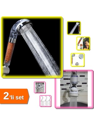 Hereveoyuncak Su Arıtmalı Tasarruflu Kokulu Duş Başlığı + Filtreli 360 Derece Döner Musluk Başlığı 2li Set Q7L9XP