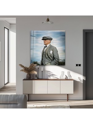 Myphotostation Atatürk Dekoratif Cam Tablo, Uv Baskılı Temperli Cam Duvar Tablosu, Salon Yatak Odası Ofis Duvar Dekoru