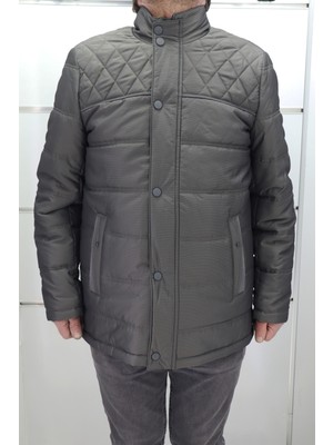 Marco Muratti Fistan Store Erkek Kapitone Desenli Spor Kesim Rahat Kalıp Hakim Yaka Fermuar ve Çıtçıt Kapamalı Büyük Beden Kışlık Mont