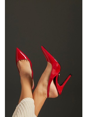 Ayakkabı Prensi Monica Kırmızı Stiletto Kirmizi Rugan 10 cm Kadın Stiletto, Topuklu Ayakkabı