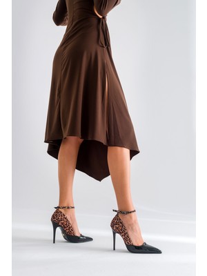 Ayakkabı Prensi Bluma Bilekten Bantlı Siyah Leopar 10 cm Kadın Stiletto, Topuklu Ayakkabı