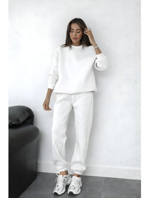 Yakamel Kadın 3iplik Şardonlu Oversıze Bisiklet Yaka Eşofman Takımı