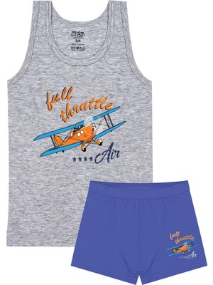 Öts Erkek Çocuk Atlet Boxer Likralı Gri Uçak (%96 Pamuk - %4 Elastan)