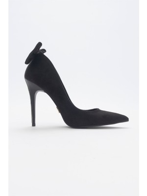 Ayakkabı Prensi Linnie Fiyonk Detaylı Siyah Mat 10 cm Kadın Stiletto, Topuklu Ayakkabı