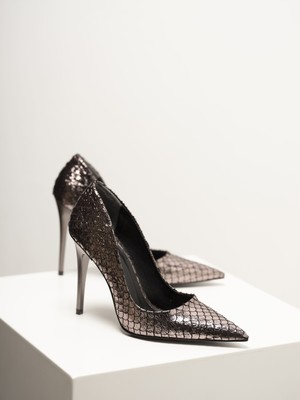 Ayakkabı Prensi Kadın Gümüş Stiletto Bronz Stiletto, Topuklu Ayakkabı