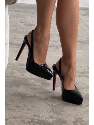 Ayakkabı Prensi Flex Siyah Rugan Elegance Kadın Platform Topuklu Ayakkabı