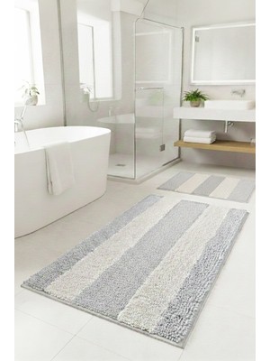 Püsküllü Doğal Pamuklu 2'li Banyo Paspas Seti Antrasit