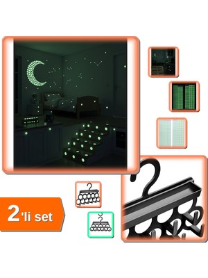 Hereveoyuncak Fosforlu Karanlıkta Işık Veren Yıldız Tozu Etiketleri + Kravat ve Şal Takı Düzenleyici - 2li Set J6K