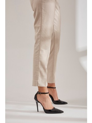 Ayakkabı Prensi Joella Bilekten Bantlı Siyah Rugan 10 cm Kadın Stiletto, Topuklu Ayakkabı