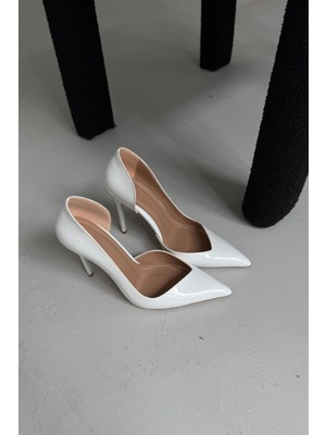 Ayakkabı Prensi Swag Beyaz Rugan 10 cm Kadın Stiletto, Topuklu Ayakkabı