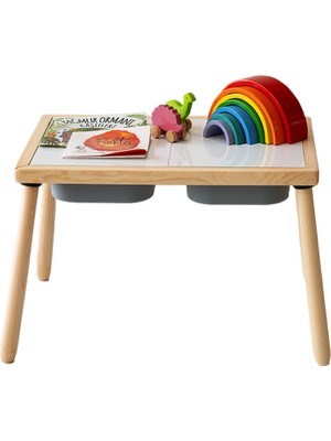 Wood & Joy Doğal Ahşap Duyusal Çocuk Aktivite Masası Oyun Masası ve Çocuk Çalışma Masası