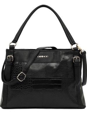 Derimod Kadın Siyah Uzun Askılı Baskılı Omuz Çantası 25WBD2668FT