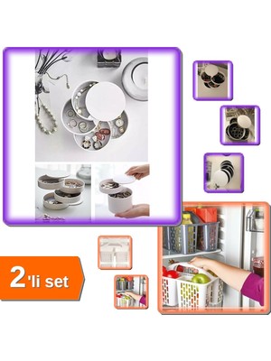 Hereveoyuncak 4 Katlı Dönebilen Silindir Takı Makyaj Organizer + Buzdolabı Düzenleyici Sepet Gri - 2li Set F4A9W7