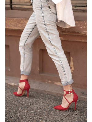 Ayakkabı Prensi Pansy Kirmizi Süet Suet 10 cm Kadın Stiletto, Topuklu Ayakkabı